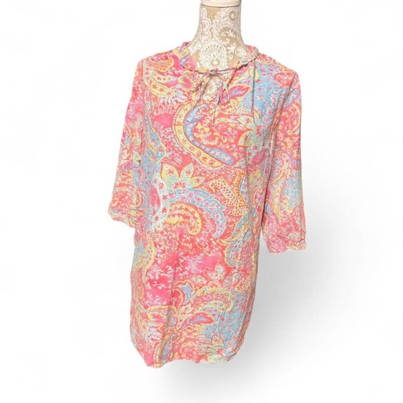 Lauren Ralph Lauren Paisley Print Tunic Top Multicolor Boho Resort Size L - Picture 6 of 8